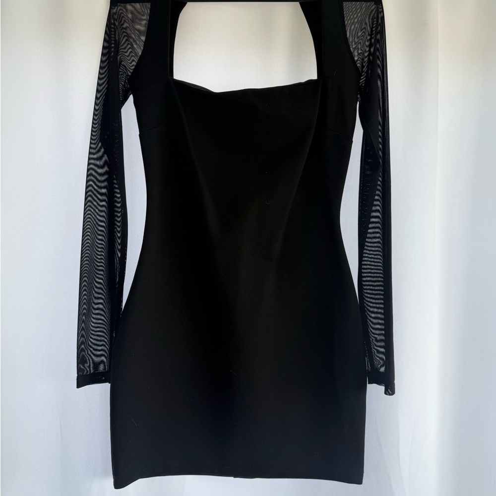 Superdown Black Dress with Sheer Long Sleeves